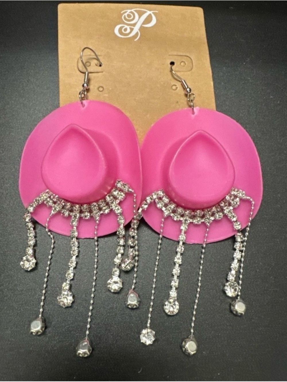 Plunder Hot Pink Rhinestone Fringe Cowboy Hat Earrings